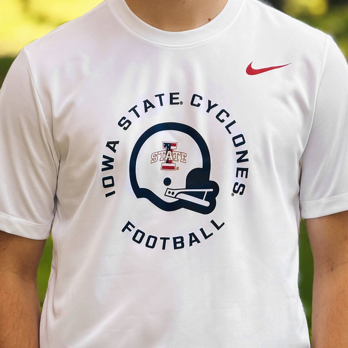 Nike Patriotic I-State SU26 White Short Sleeve T-Shirt design close up